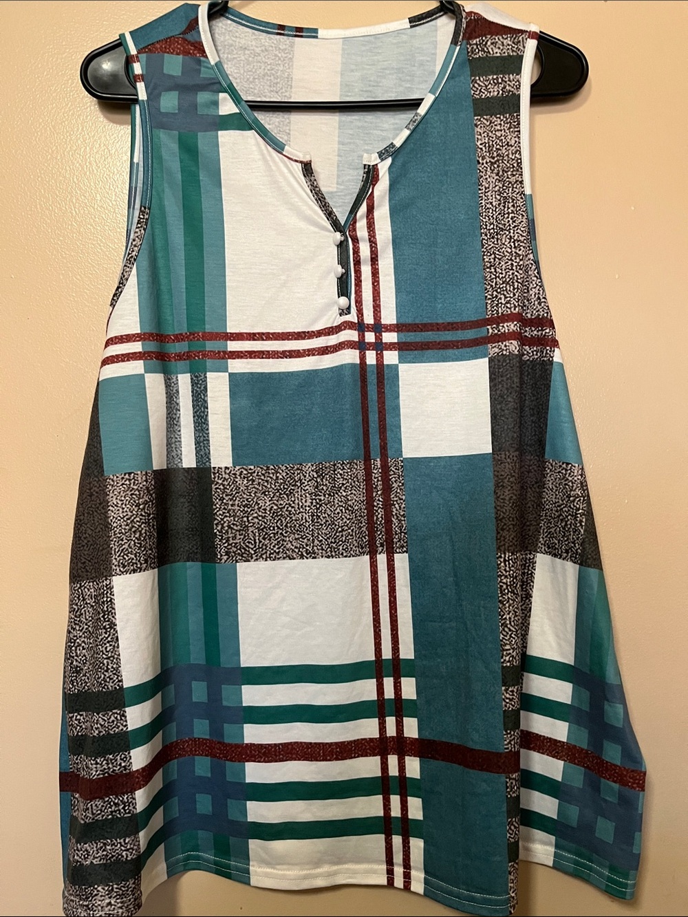 Plaid Sleeveless Tank Top in Teal and White